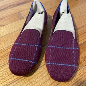 Rothys Burgundy Maroon Grid Plaid Loafer Slip On Flats Shoes Sz 9